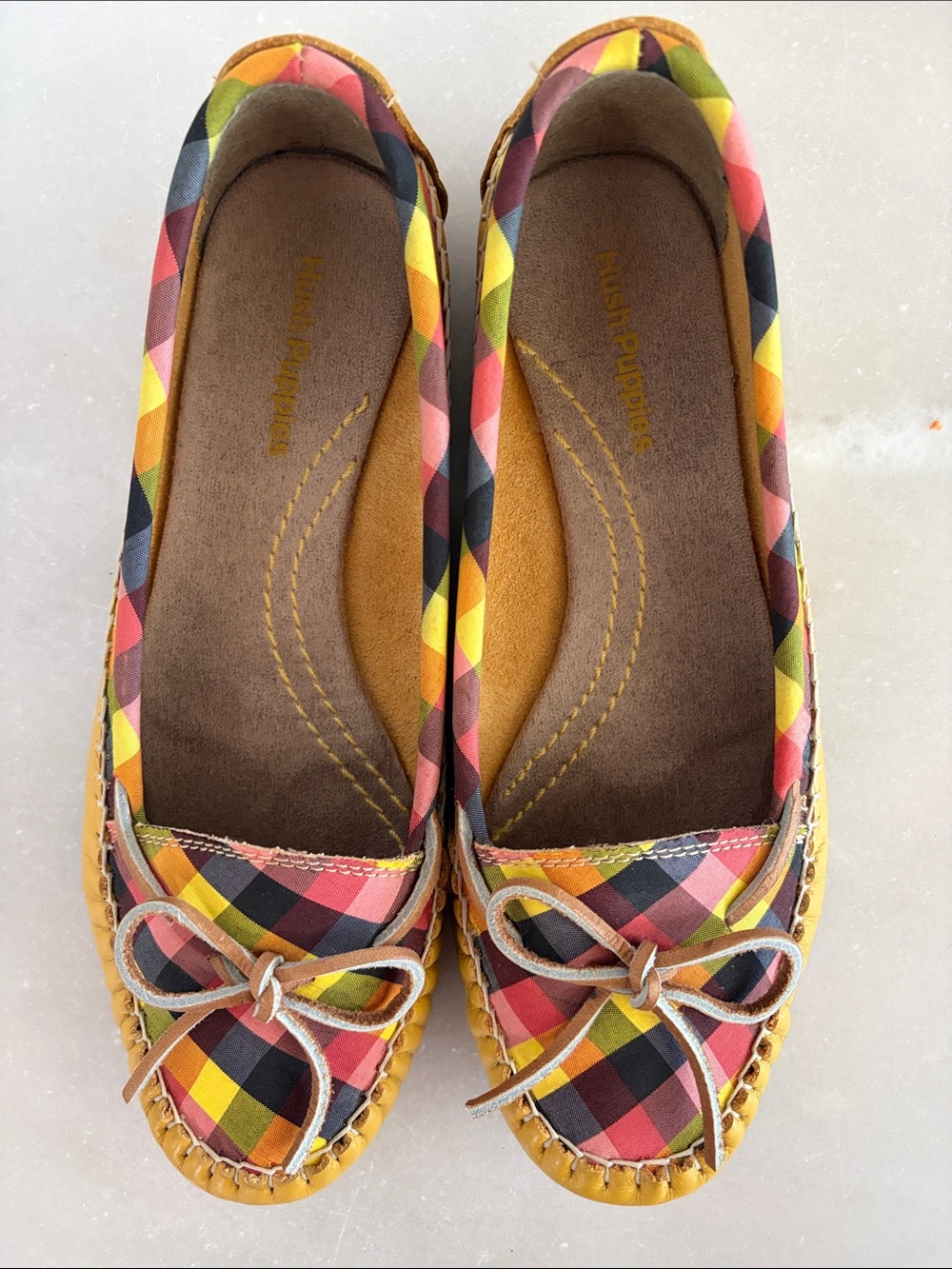 Hush Puppies Mustard Yellow Plaid Moccasin Flats 6.5
